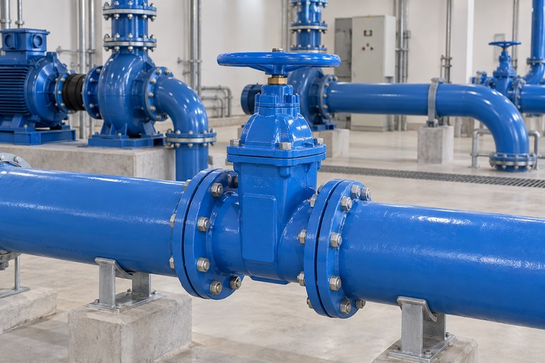 Valvola a saracinesca a tenuta resiliente in una stazione di pompaggio acqua